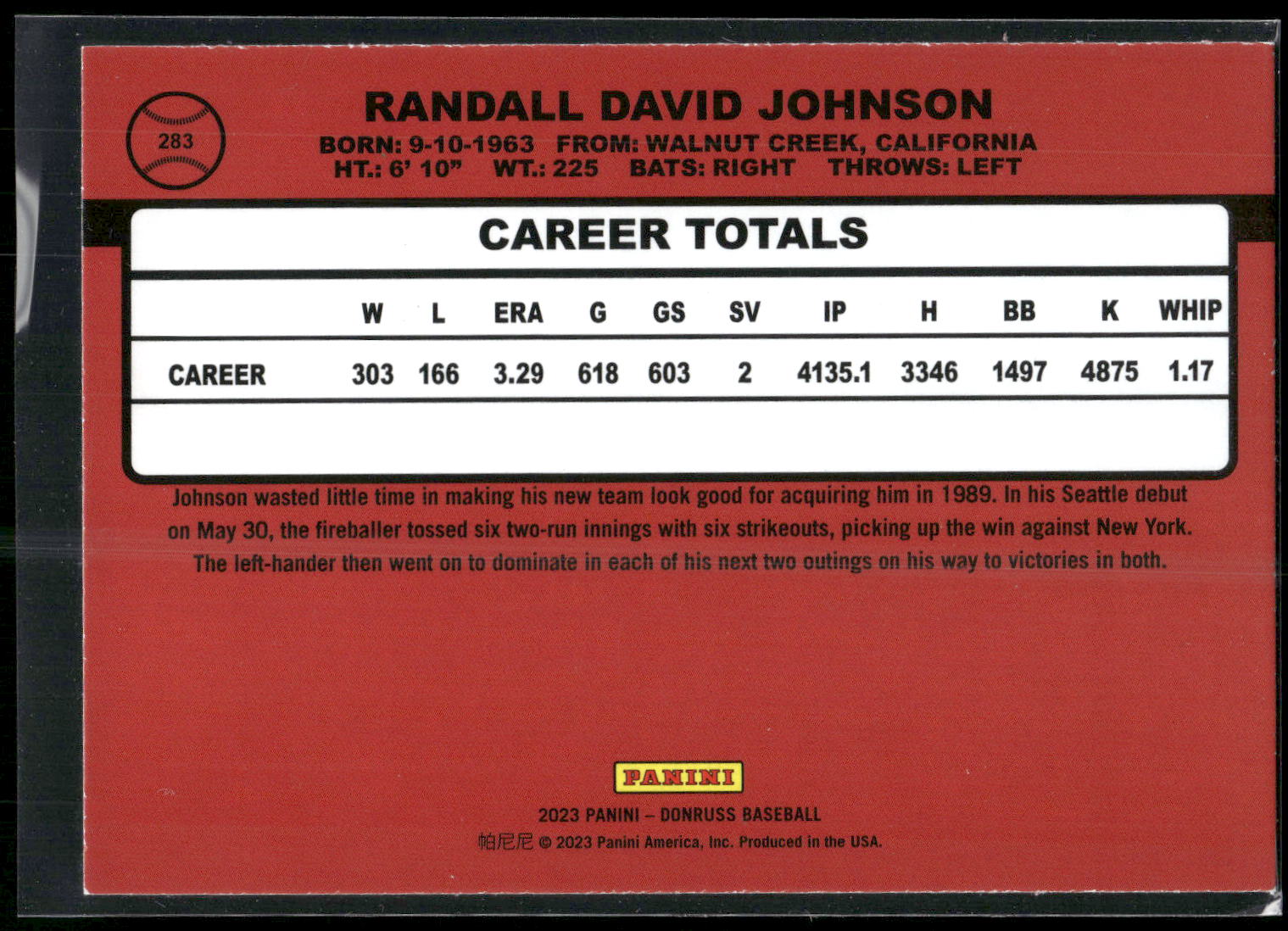 2023 Donruss #283 Randy Johnson Holo Blue