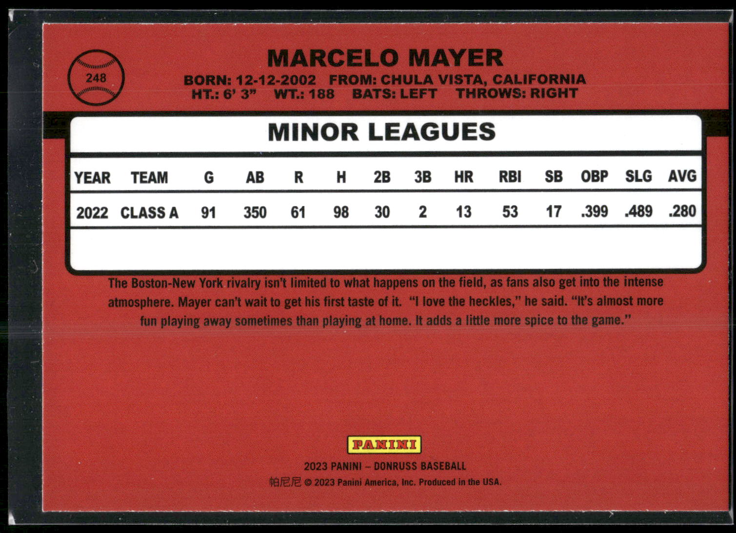 2023 Donruss #248 Marcelo Mayer Holo Blue