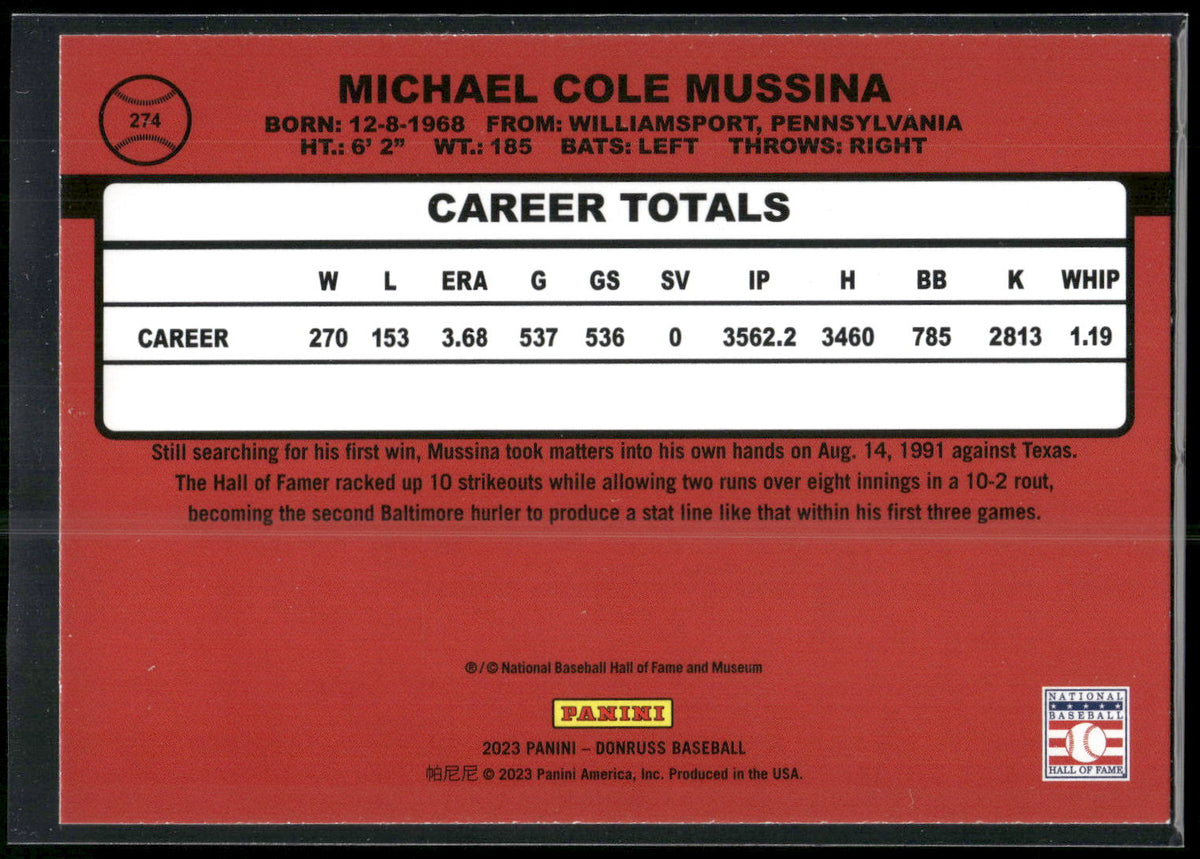 2023 Donruss #274 Mike Mussina Holo Blue