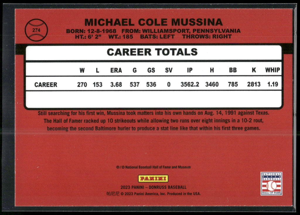 2023 Donruss #274 Mike Mussina Holo Blue