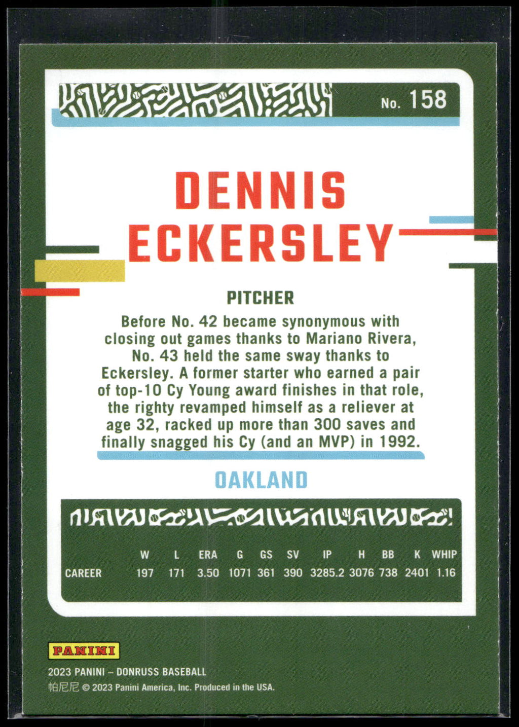 2023 Donruss #158 Dennis Eckersley Holo Blue