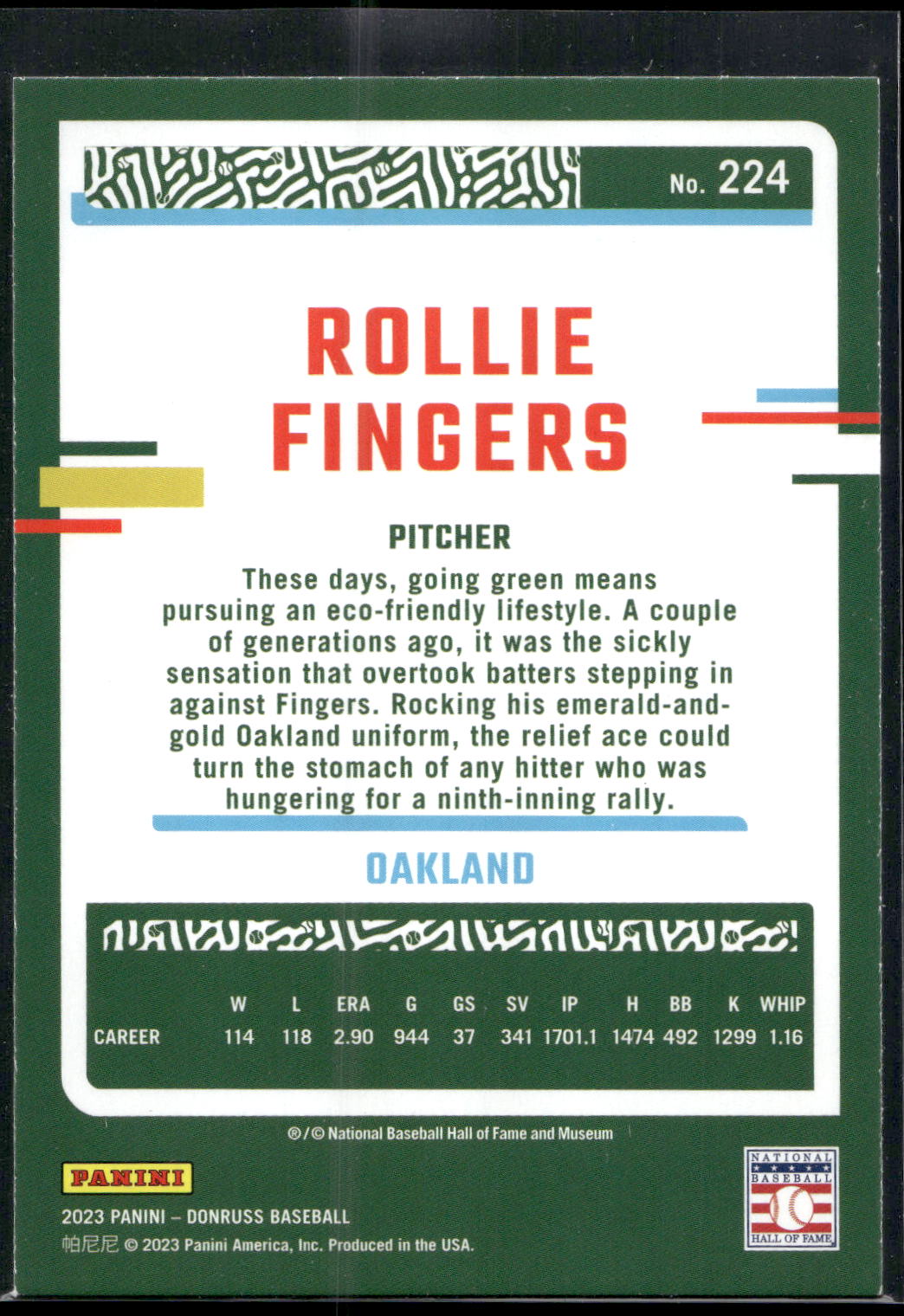 2023 Donruss #224 Rollie Fingers Holo Blue