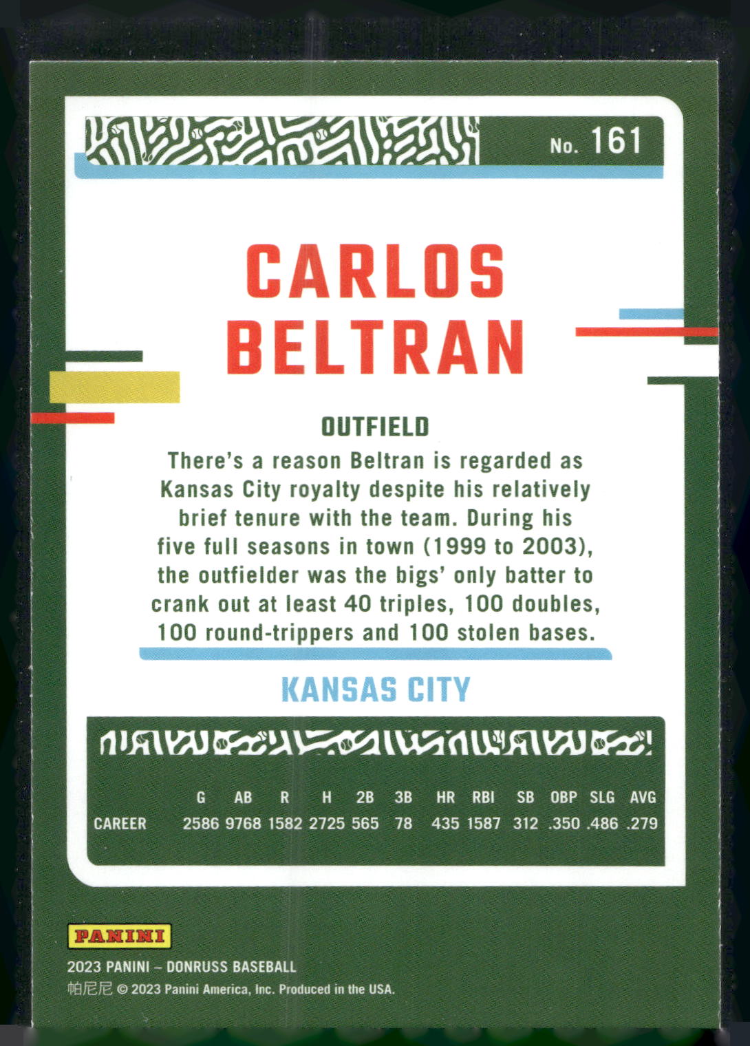 2023 Donruss #161 Carlos Beltran Holo Blue