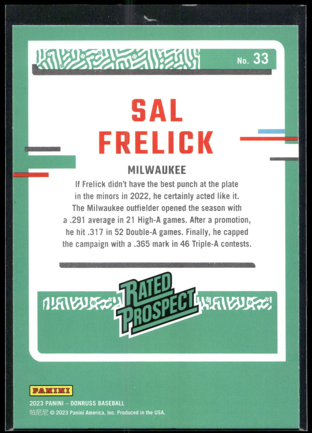2023 Donruss #33 Sal Frelick Holo Blue