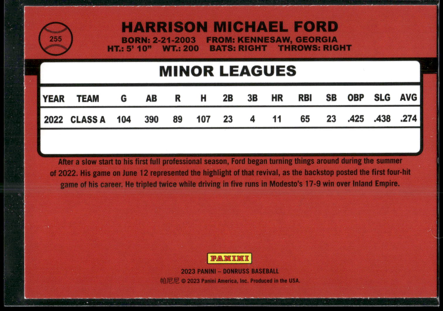 2023 Donruss #255 Harry Ford Holo Blue