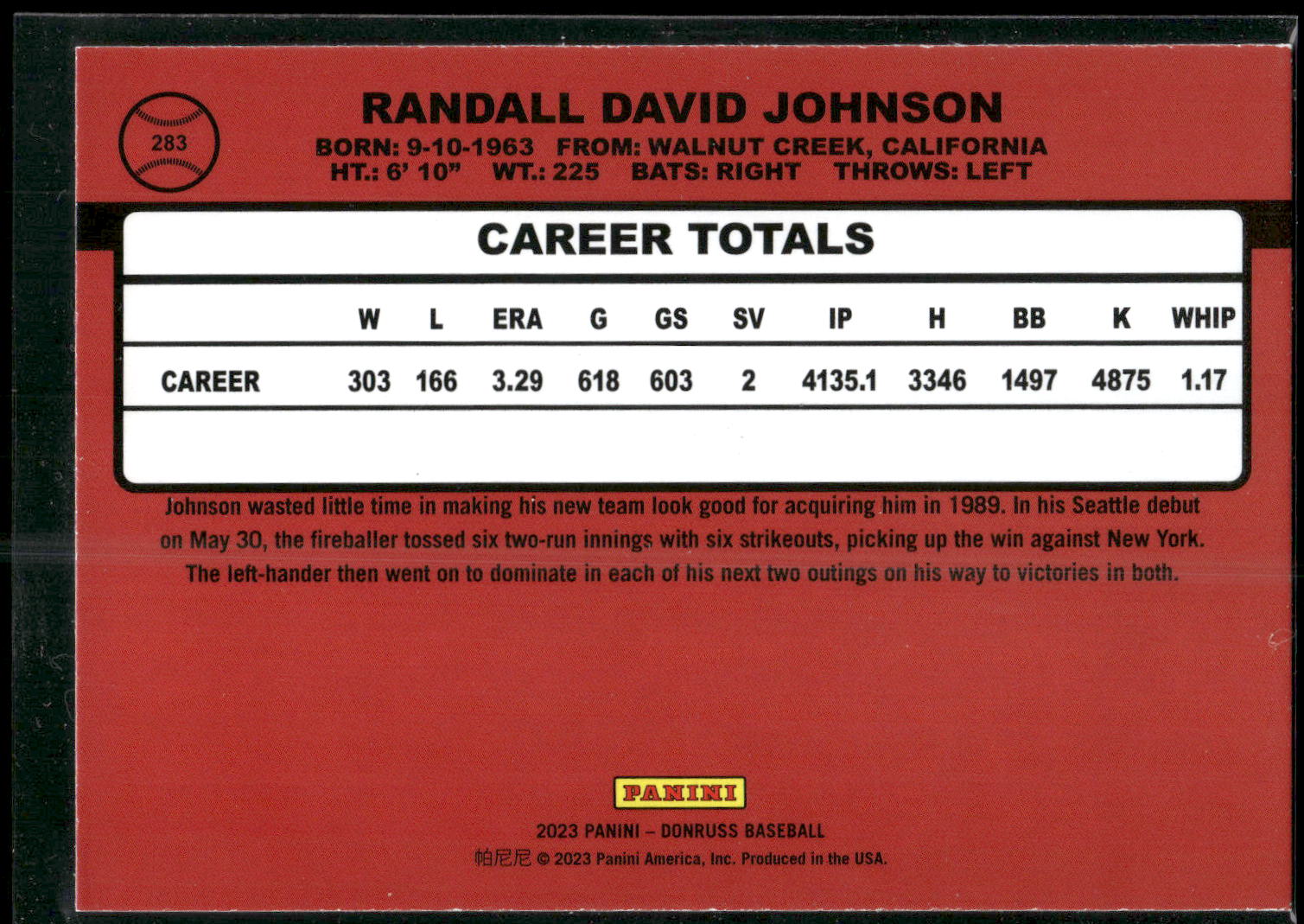2023 Donruss #283 Randy Johnson Holo Blue