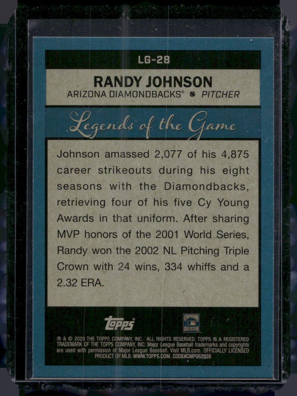 2023 Topps #LG-28 Randy Johnson Legends of the Game