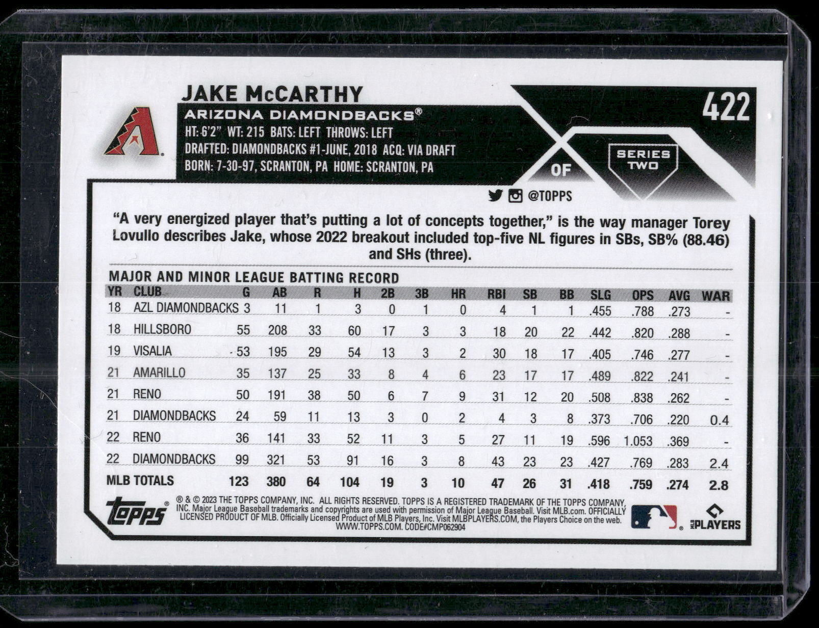2023 Topps #422 Jake McCarthy Gold Foil