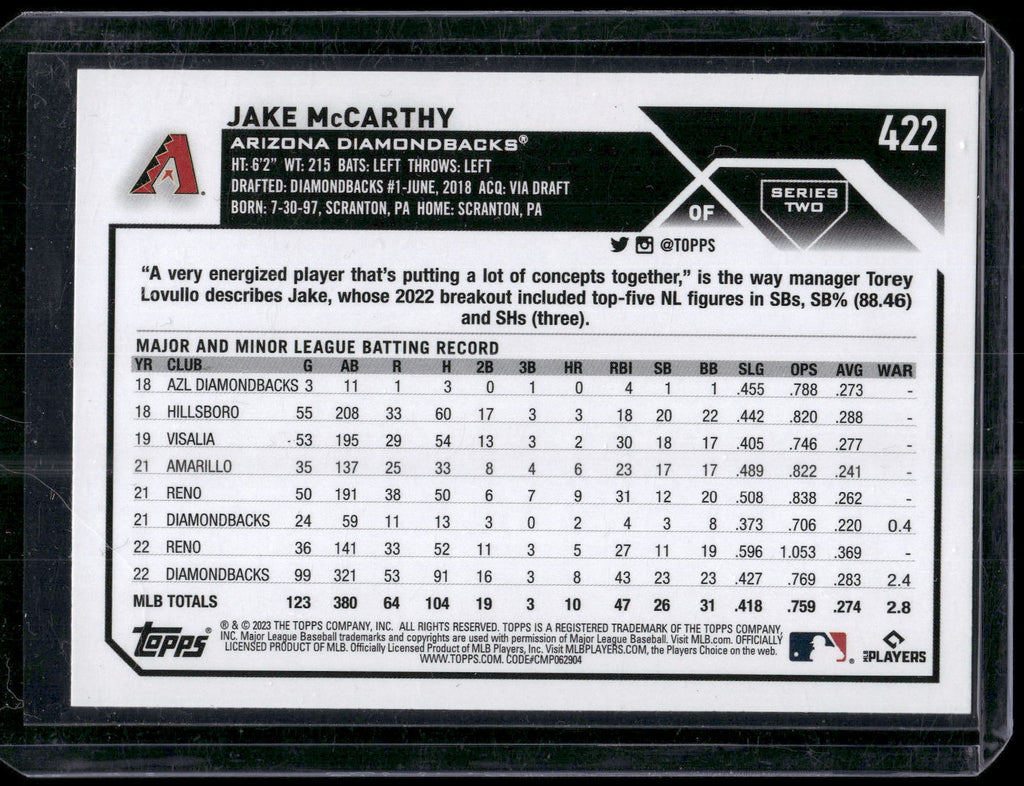2023 Topps #422 Jake McCarthy Gold Foil