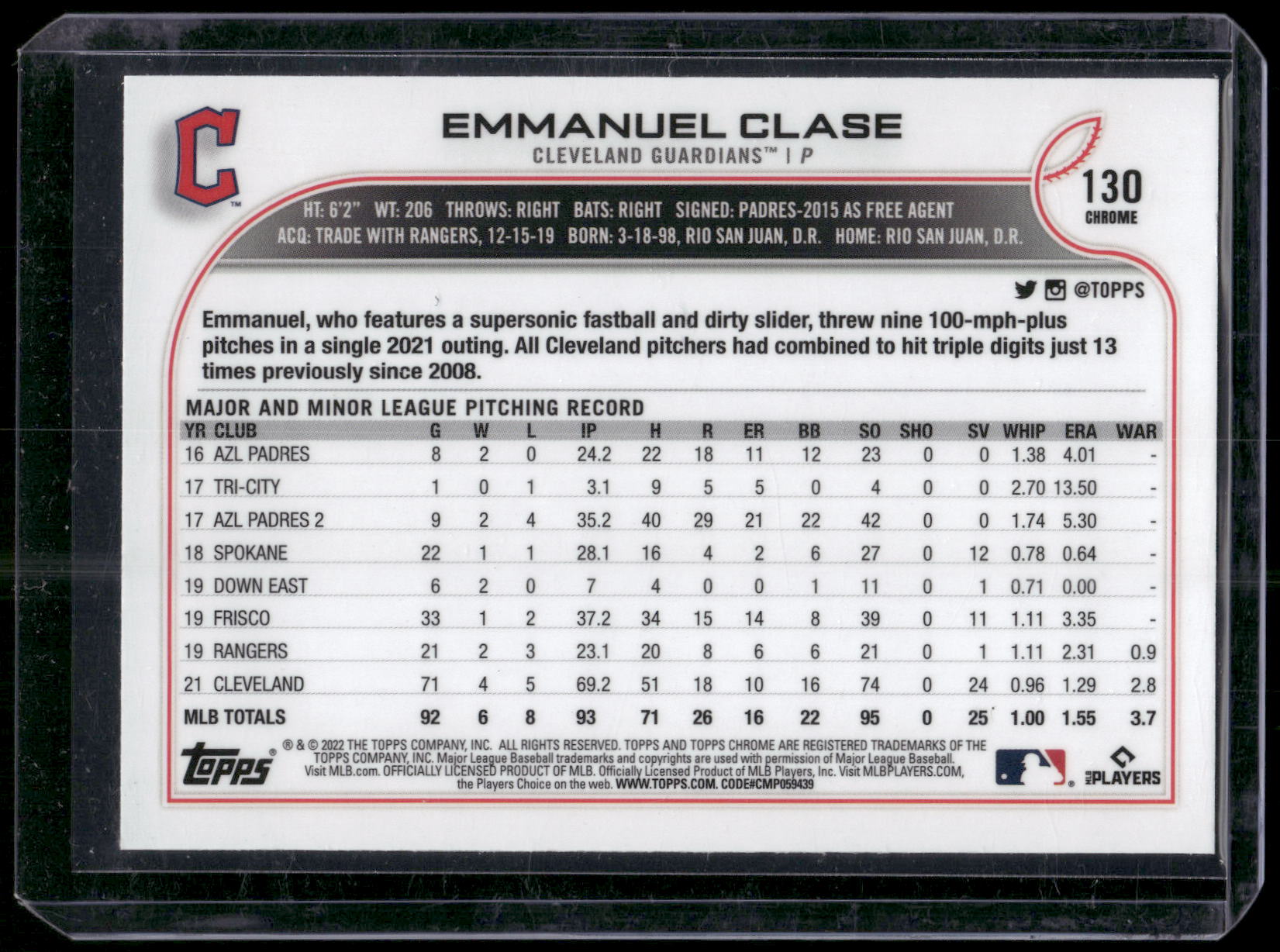 2022 Topps Chrome #130 Emmanuel Clase Refractor