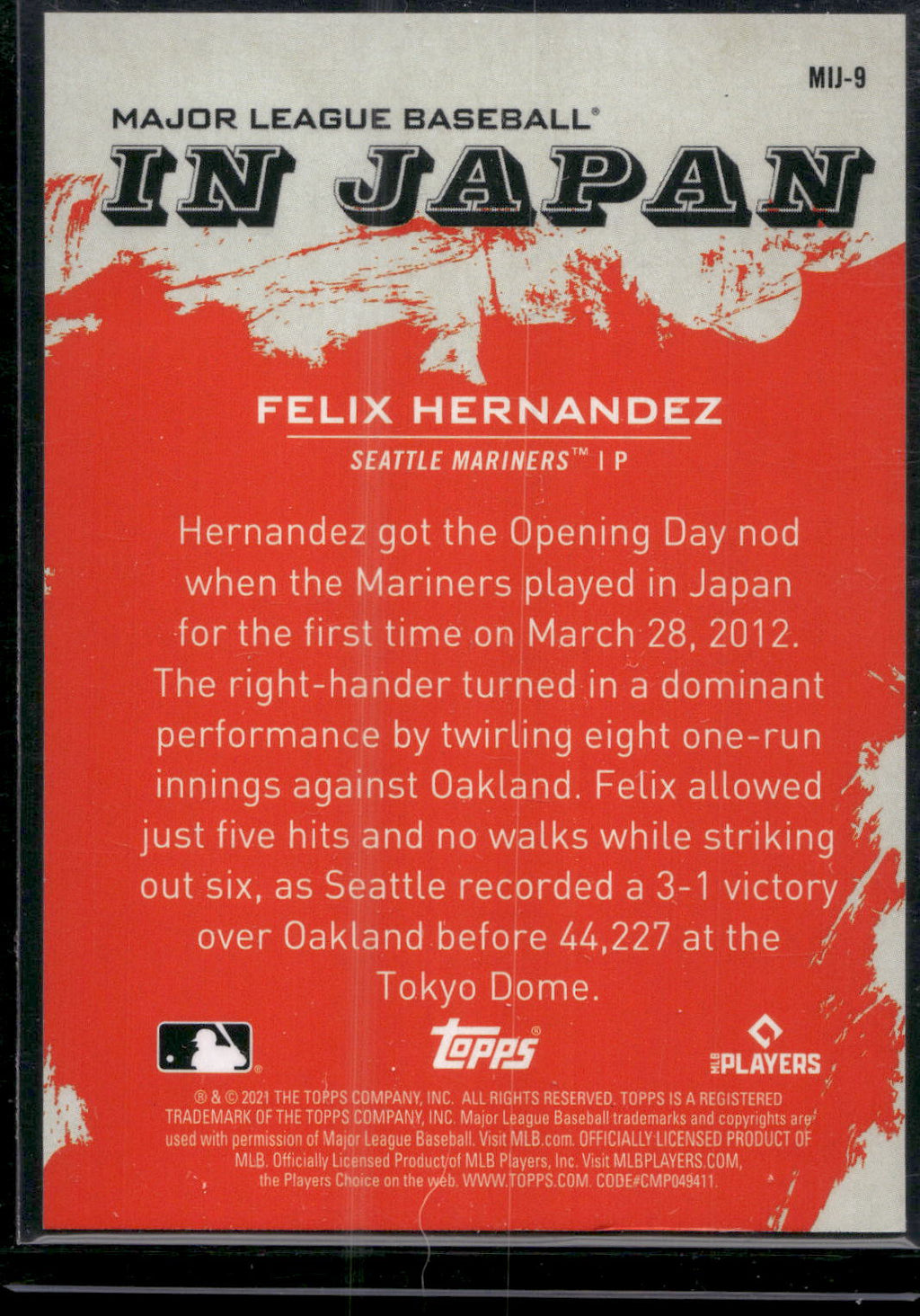 2021 Topps Japan Edition #MIJ-9 Felix Hernandez MLB in Japan
