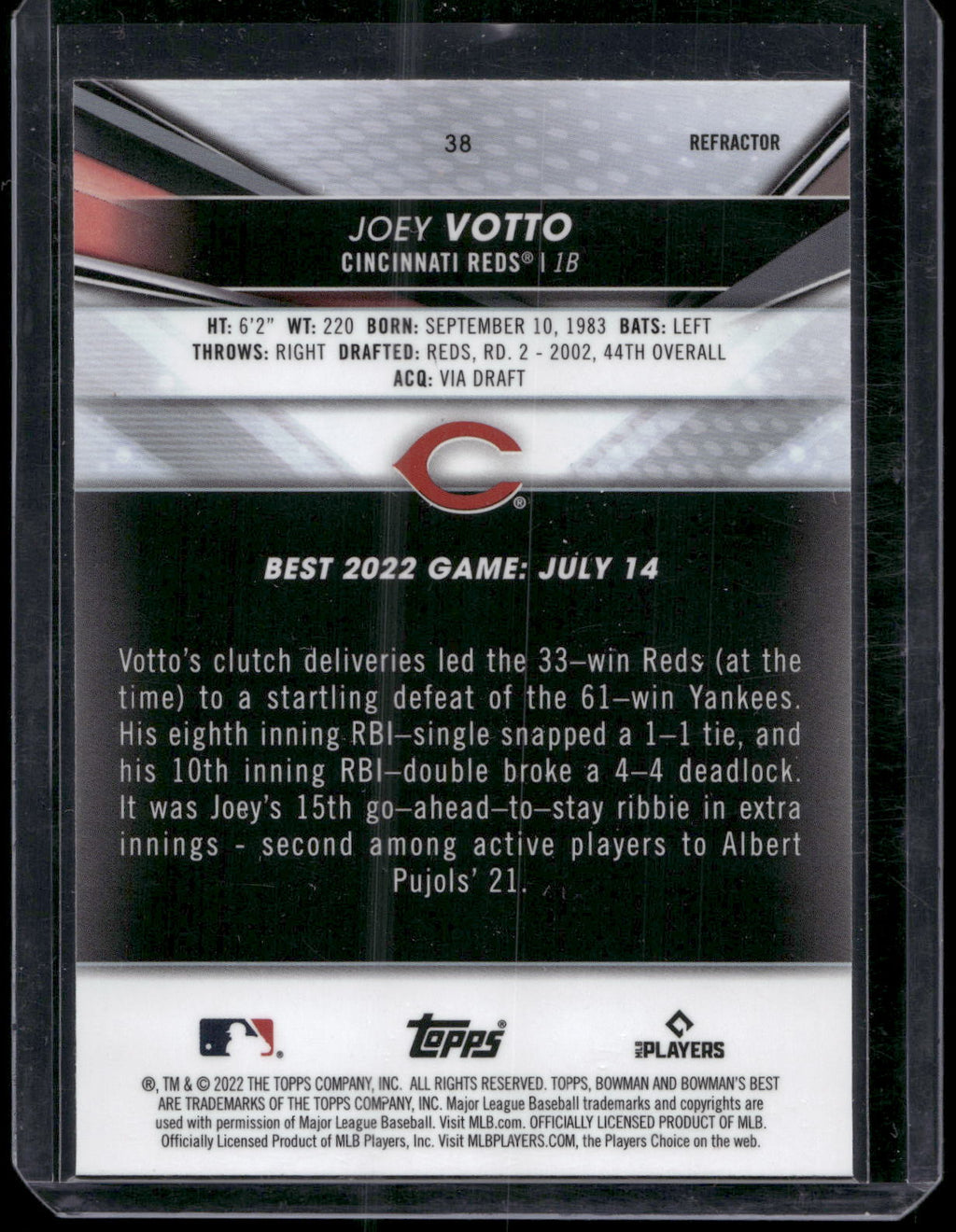 2022 Bowman's Best #38 Joey Votto Refractor