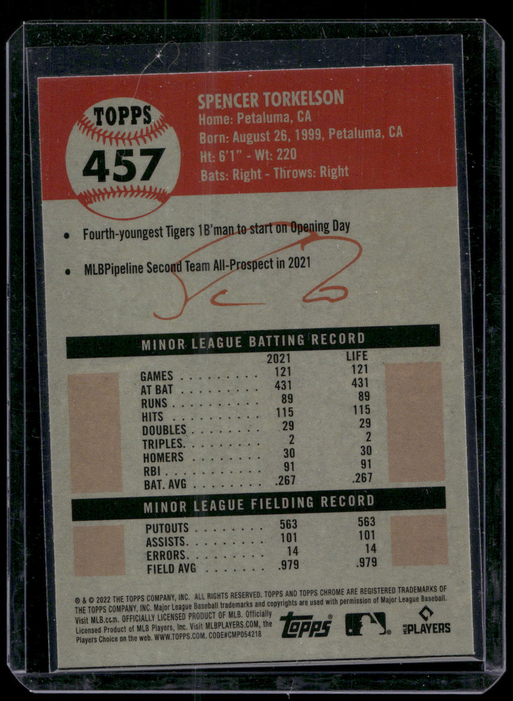2022 Topps Chrome Platinum Anniversary #457 Spencer Torkelson Prism Refractor