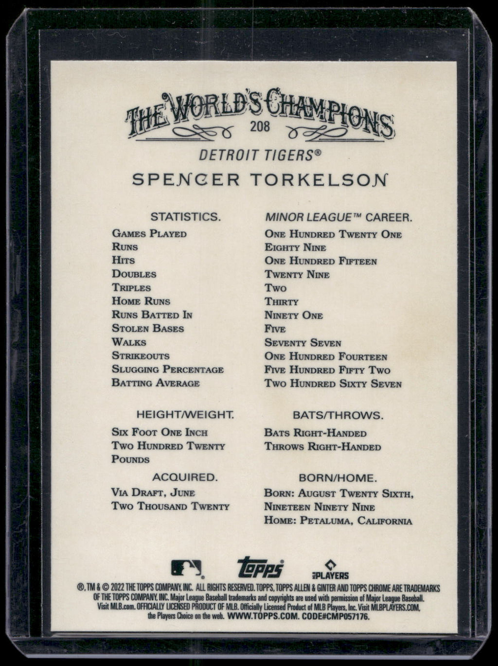 2022 Topps Allen & Ginter Chrome #208 Spencer Torkelson