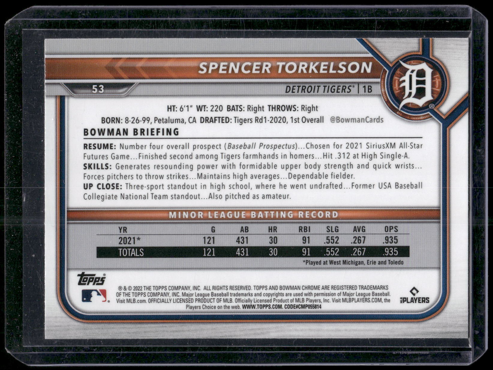 2022 Bowman Chrome #53 Spencer Torkelson