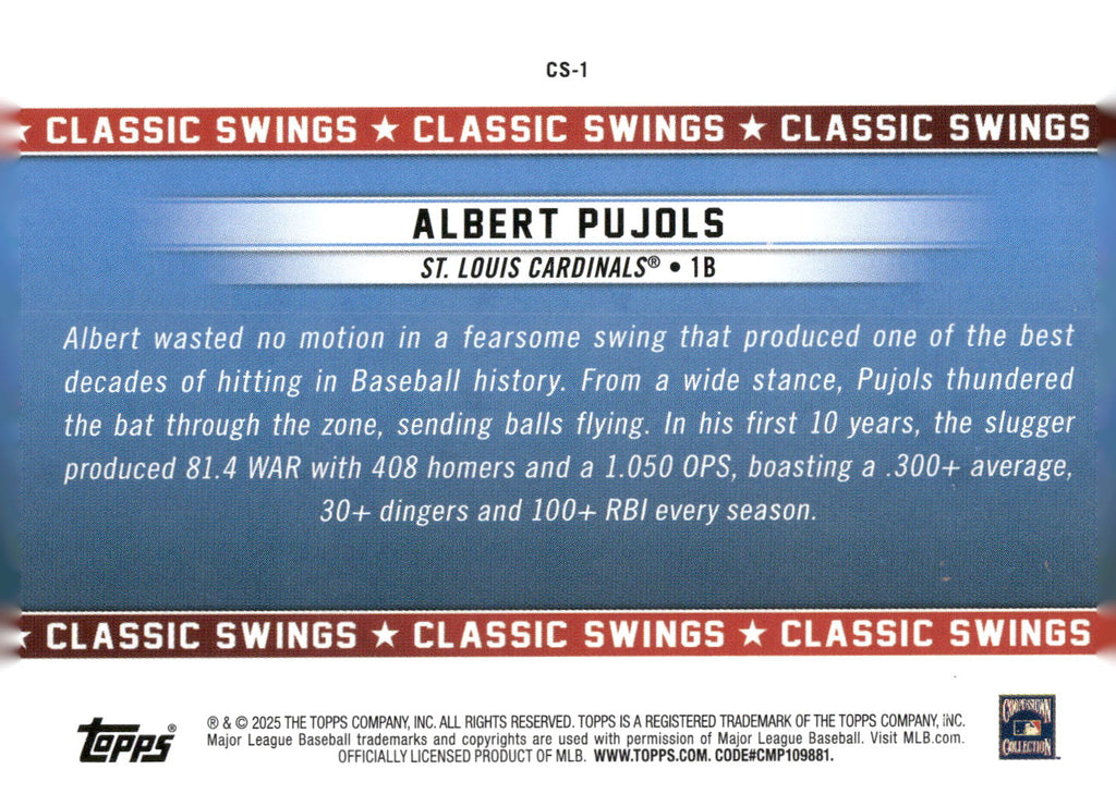 2025 Topps All-Star Game #CS-1 Albert Pujols Classic Swings