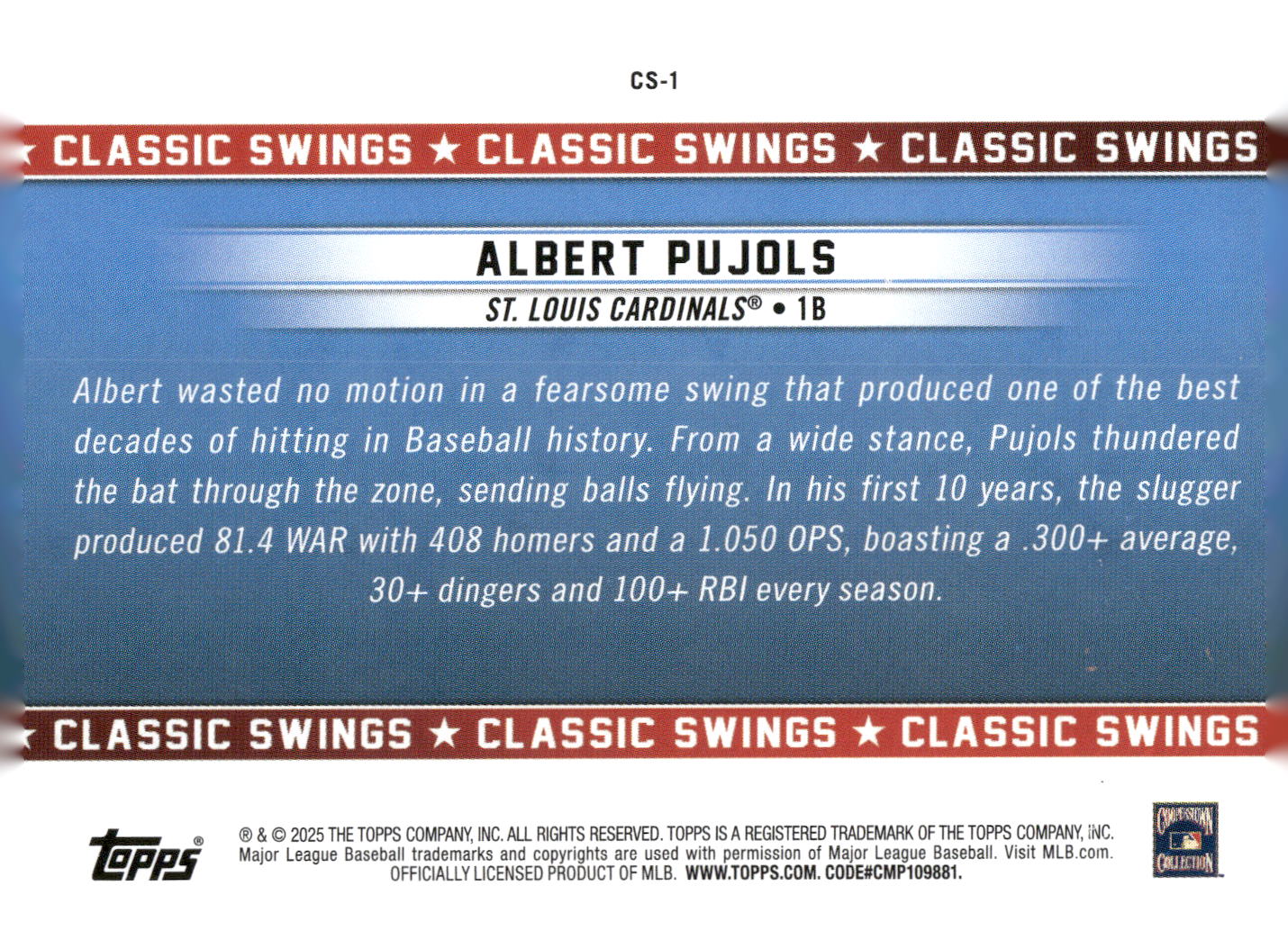 2025 Topps All-Star Game #CS-1 Albert Pujols Classic Swings