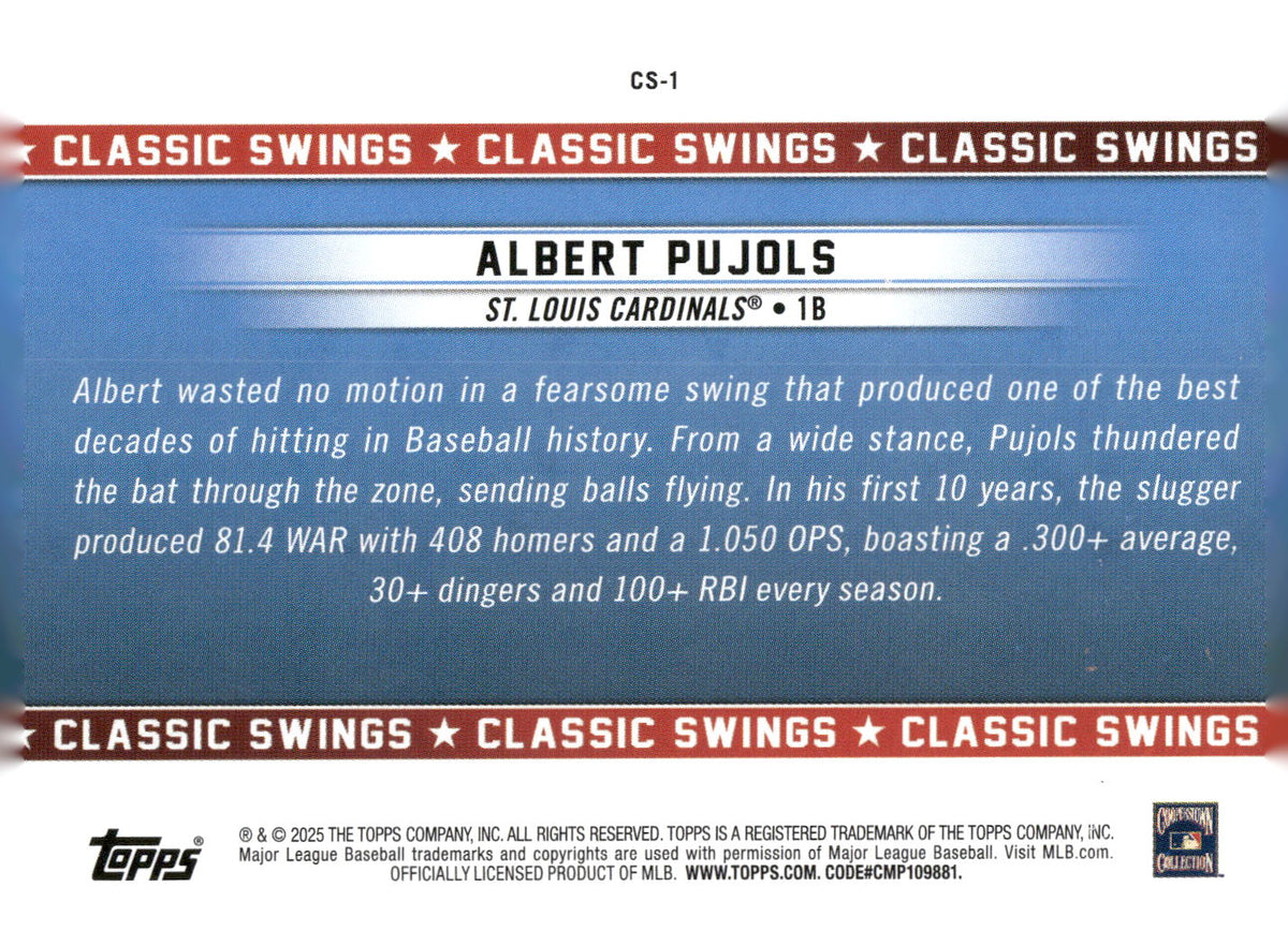 2025 Topps All-Star Game #CS-1 Albert Pujols Classic Swings