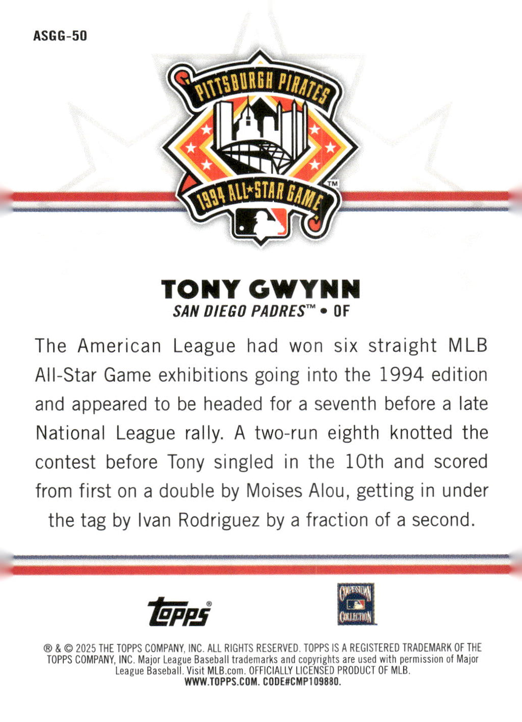 2025 Topps All-Star Game #ASGG-50 Tony Gwynn All-Star Game Greats