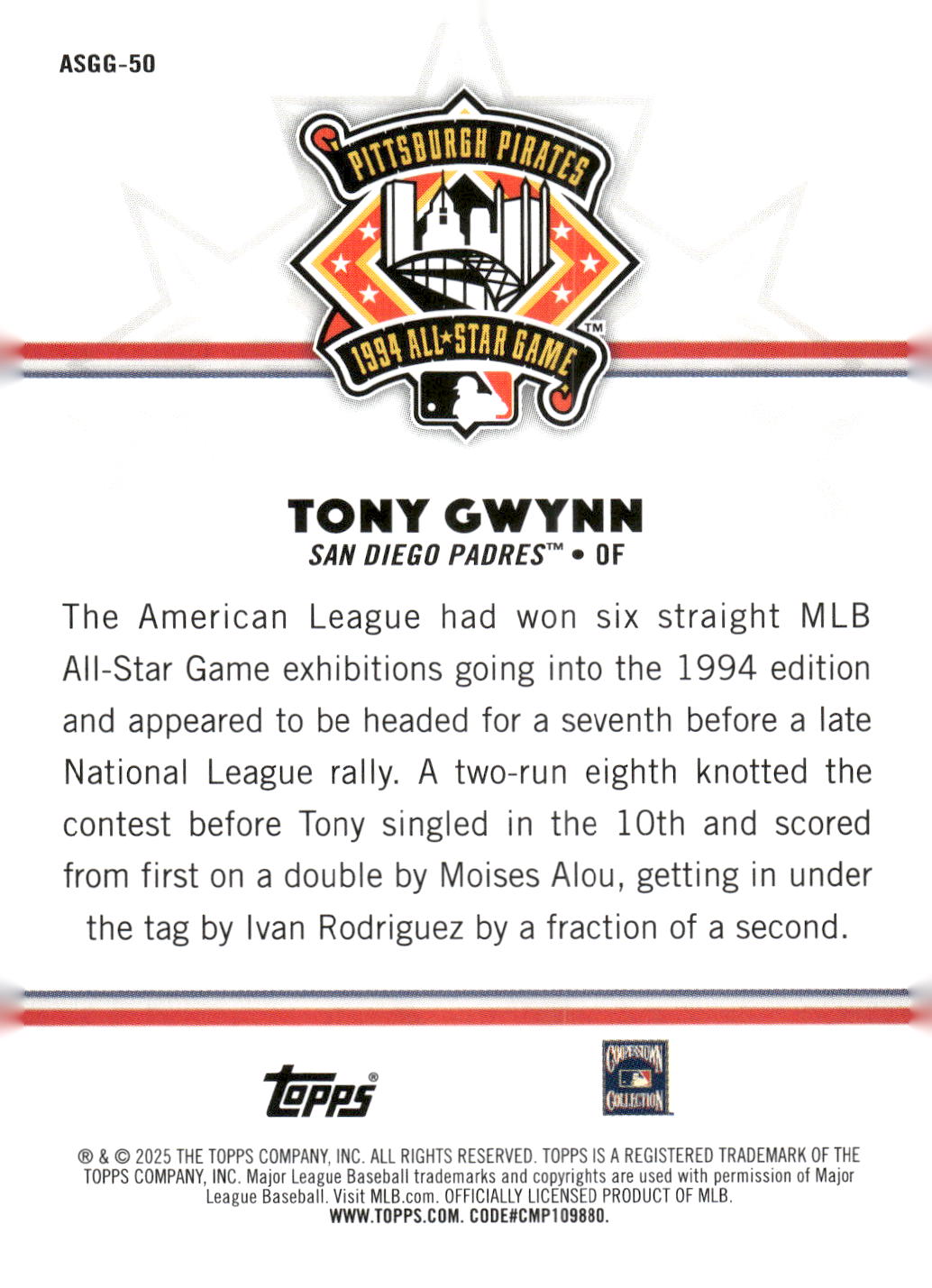 2025 Topps All-Star Game #ASGG-50 Tony Gwynn All-Star Game Greats