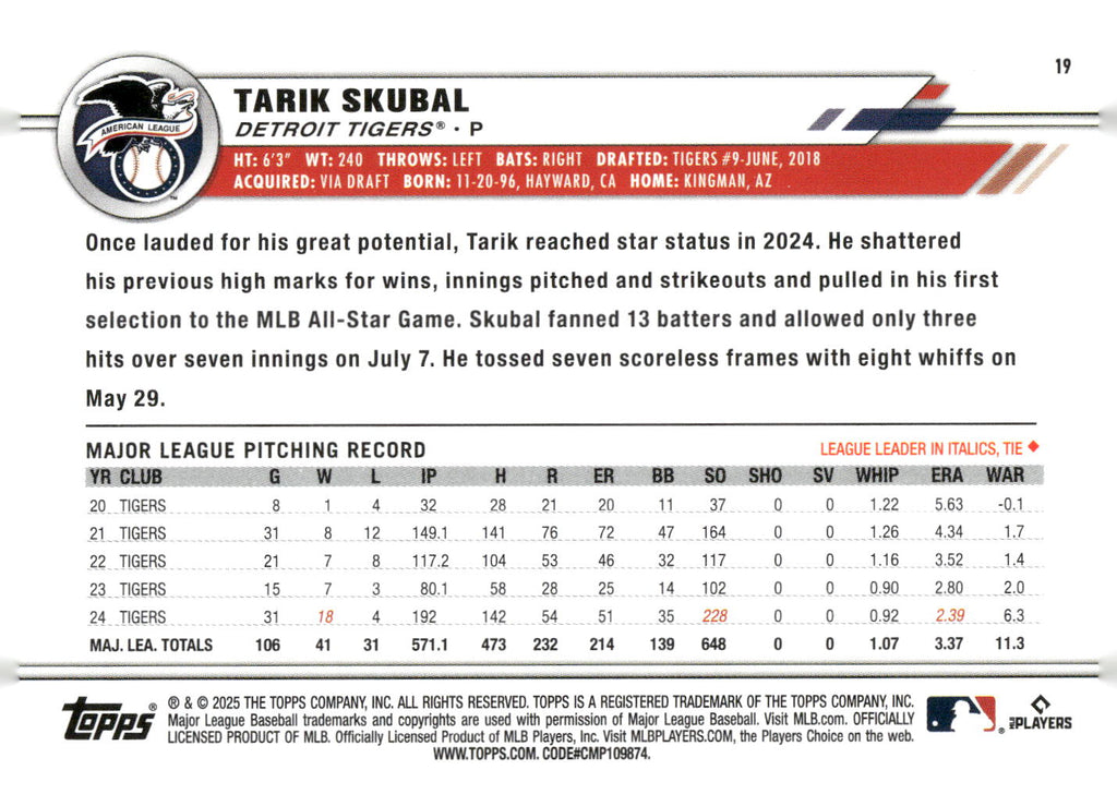 2025 Topps All-Star Game #19 Tarik Skubal