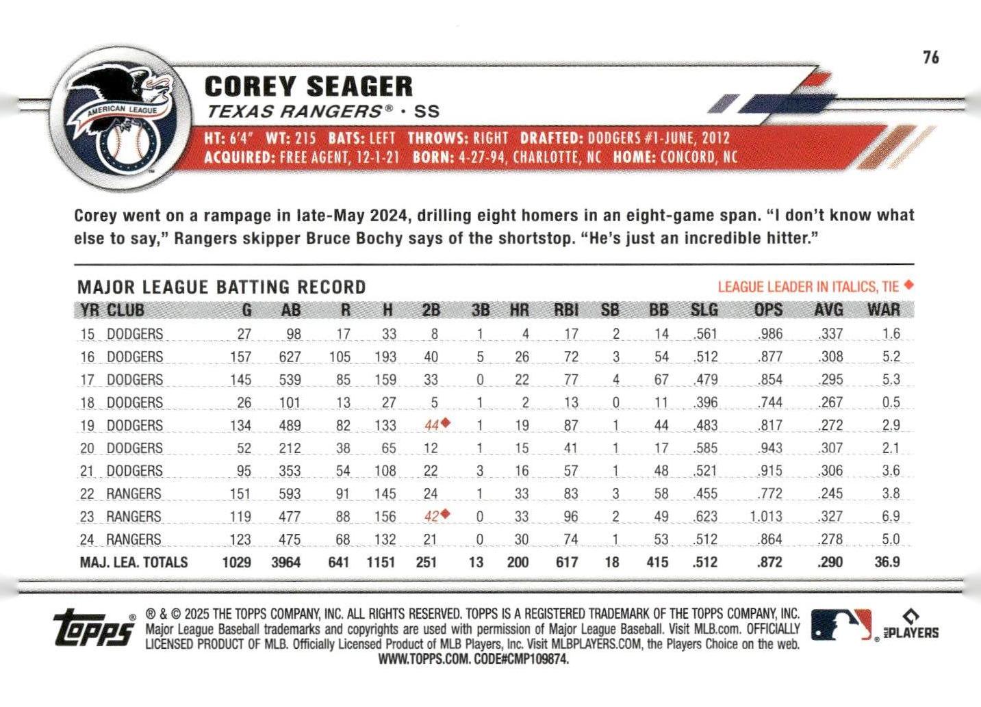 2025 Topps All-Star Game #76 Corey Seager