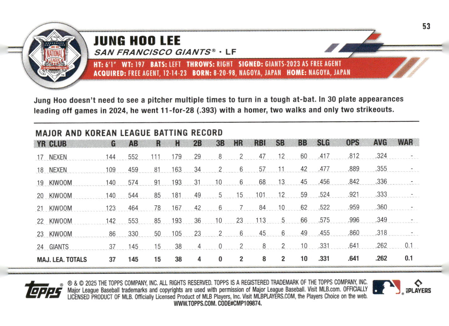 2025 Topps All-Star Game #53 Jung Hoo Lee