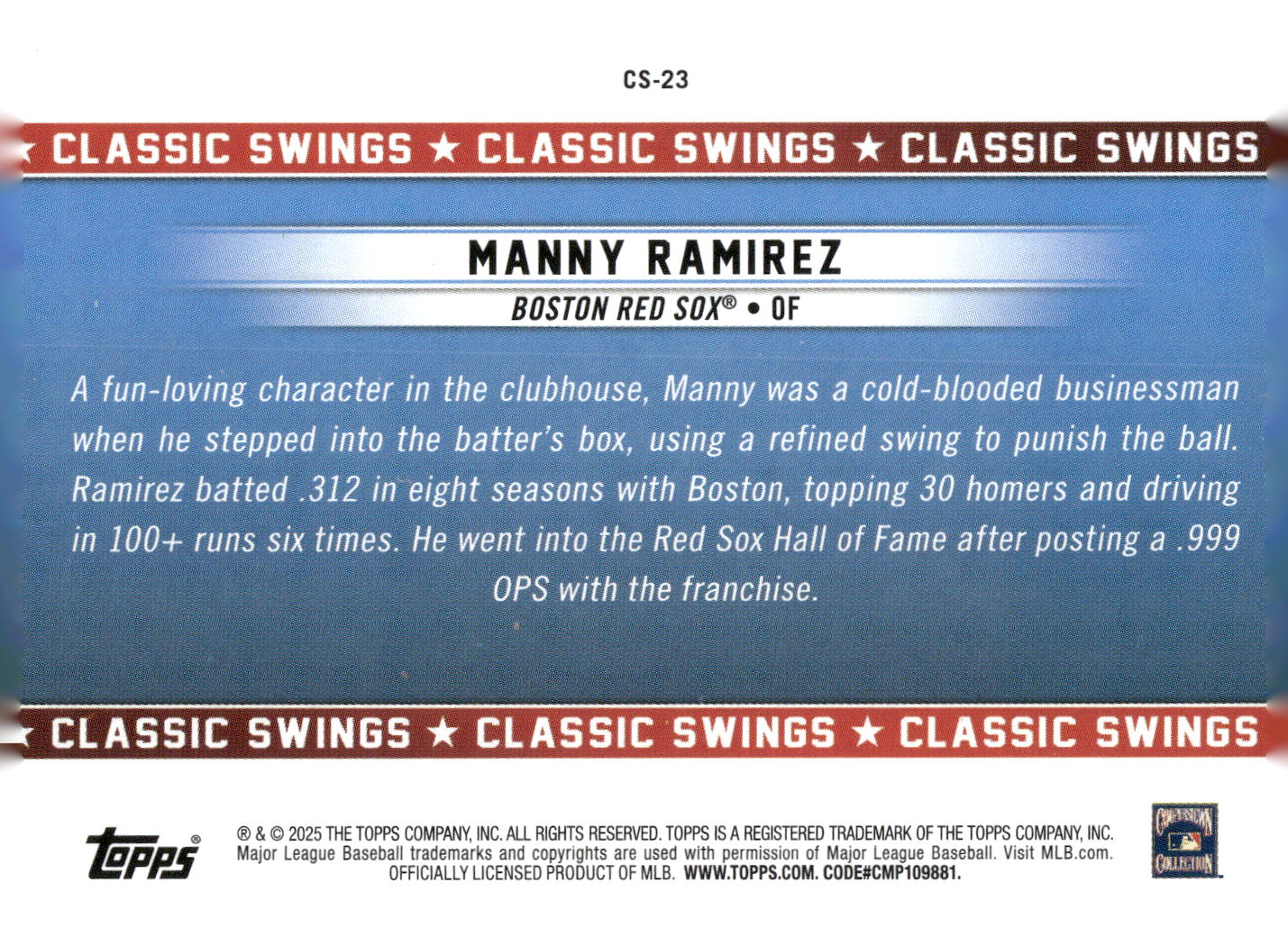 2025 Topps All-Star Game #CS-23 Manny Ramirez Classic Swings