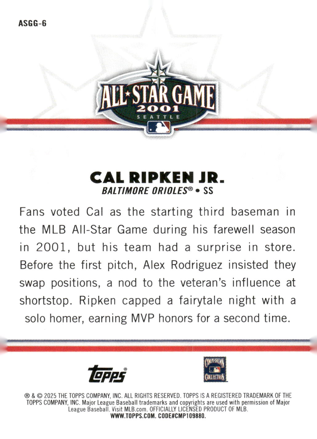 2025 Topps All-Star Game #ASGG-6 Cal Ripken Jr. All-Star Game Greats