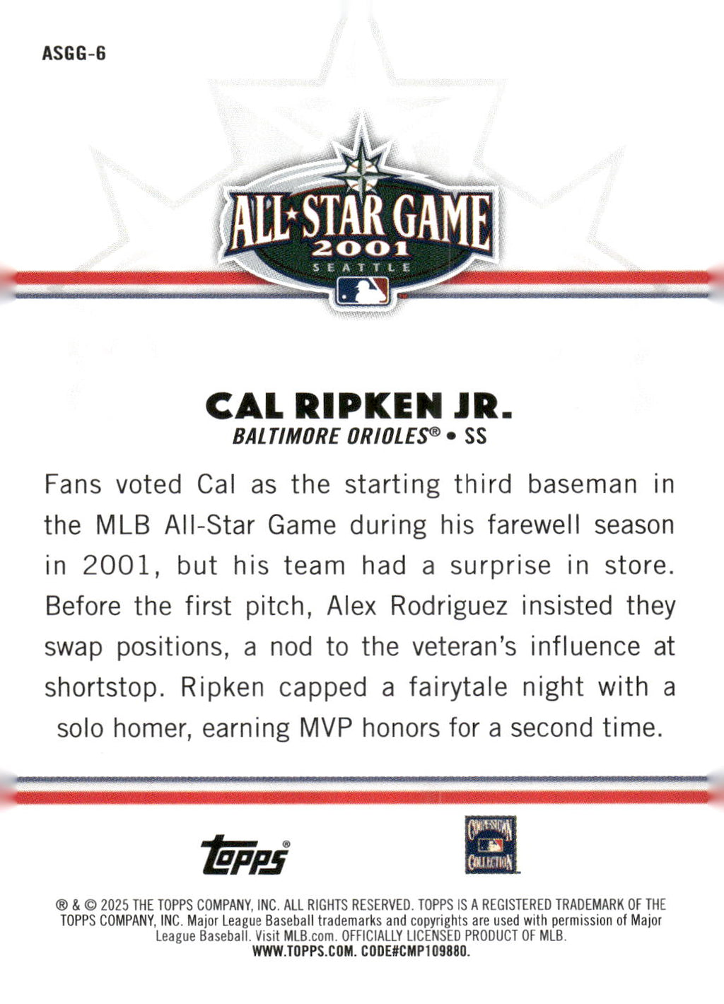 2025 Topps All-Star Game #ASGG-6 Cal Ripken Jr. All-Star Game Greats