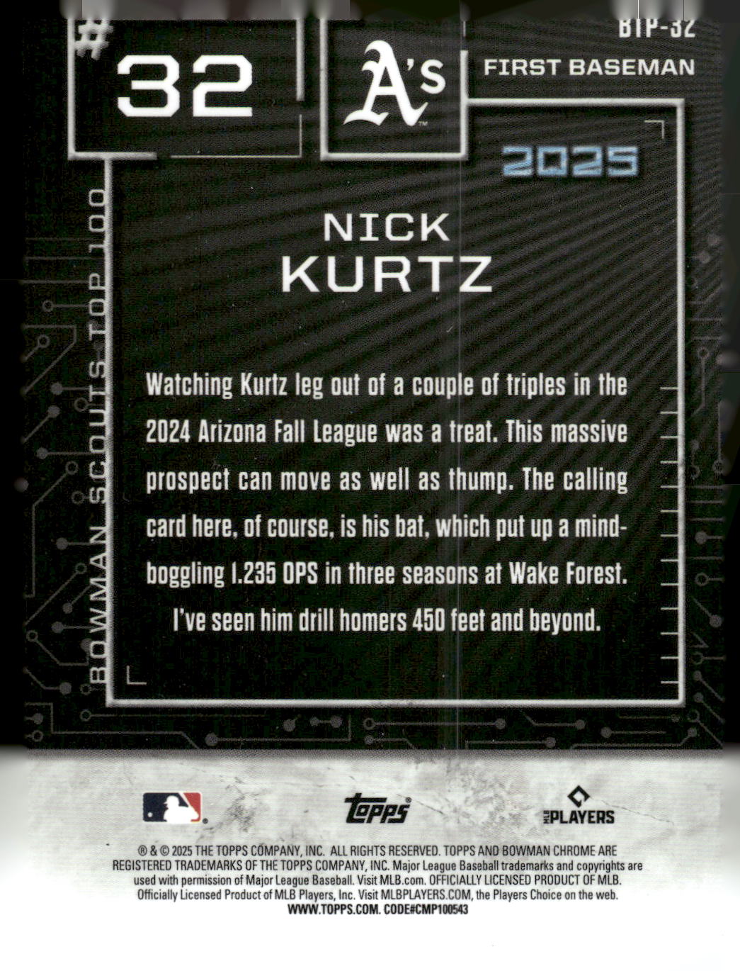 2025 Bowman #BTP-32 Nick Kurtz Bowman Scouts Top 100