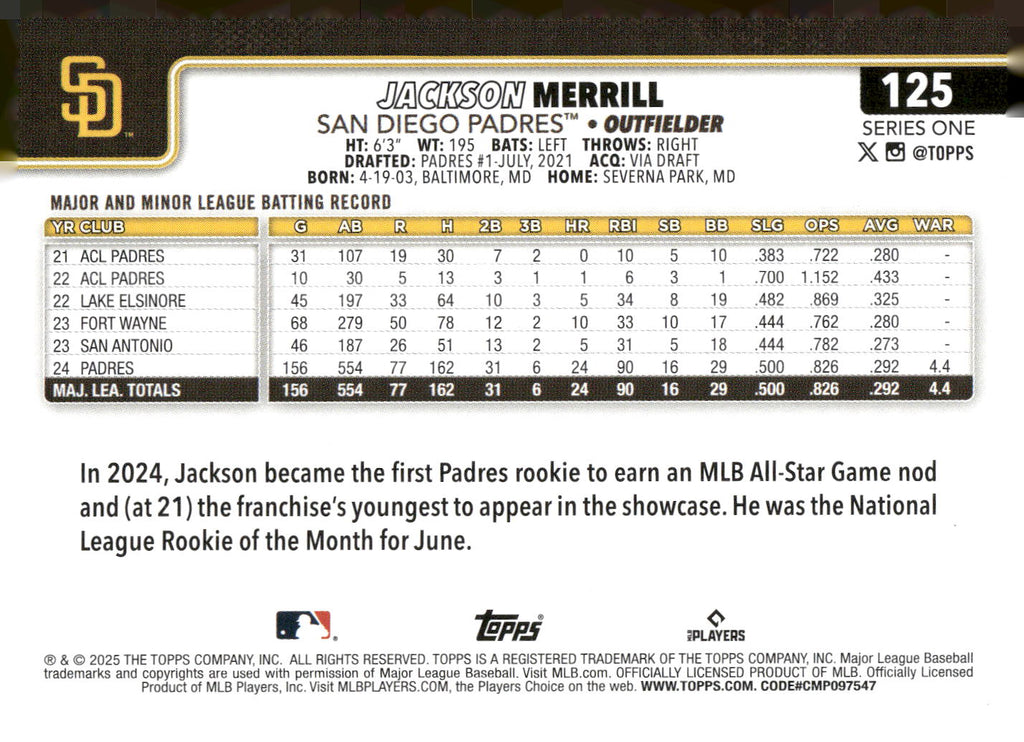 2025 Topps #125 Jackson Merrill