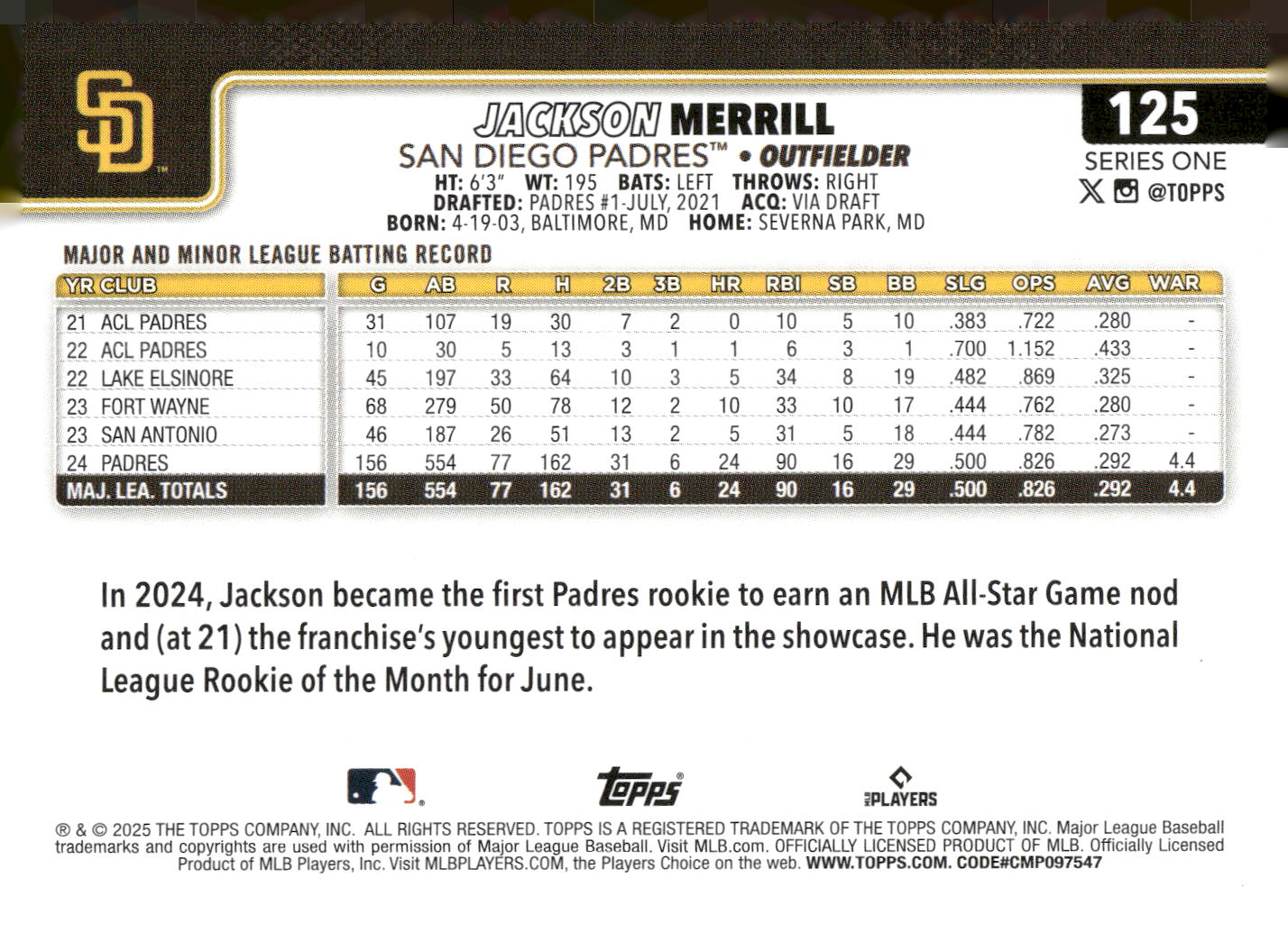2025 Topps #125 Jackson Merrill