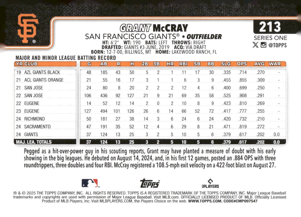 2025 Topps #213 Grant McCray