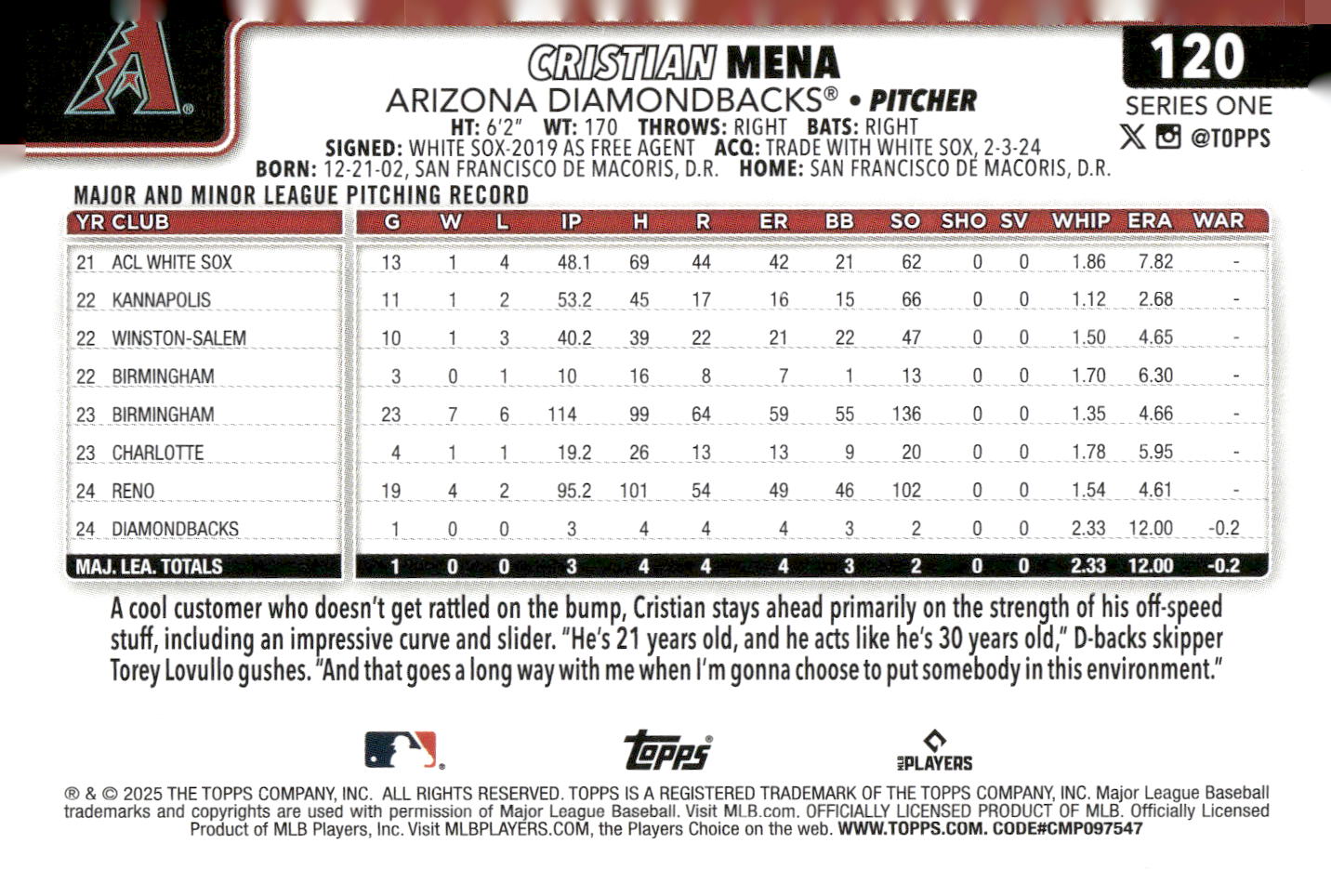 2025 Topps #120 Cristian Mena