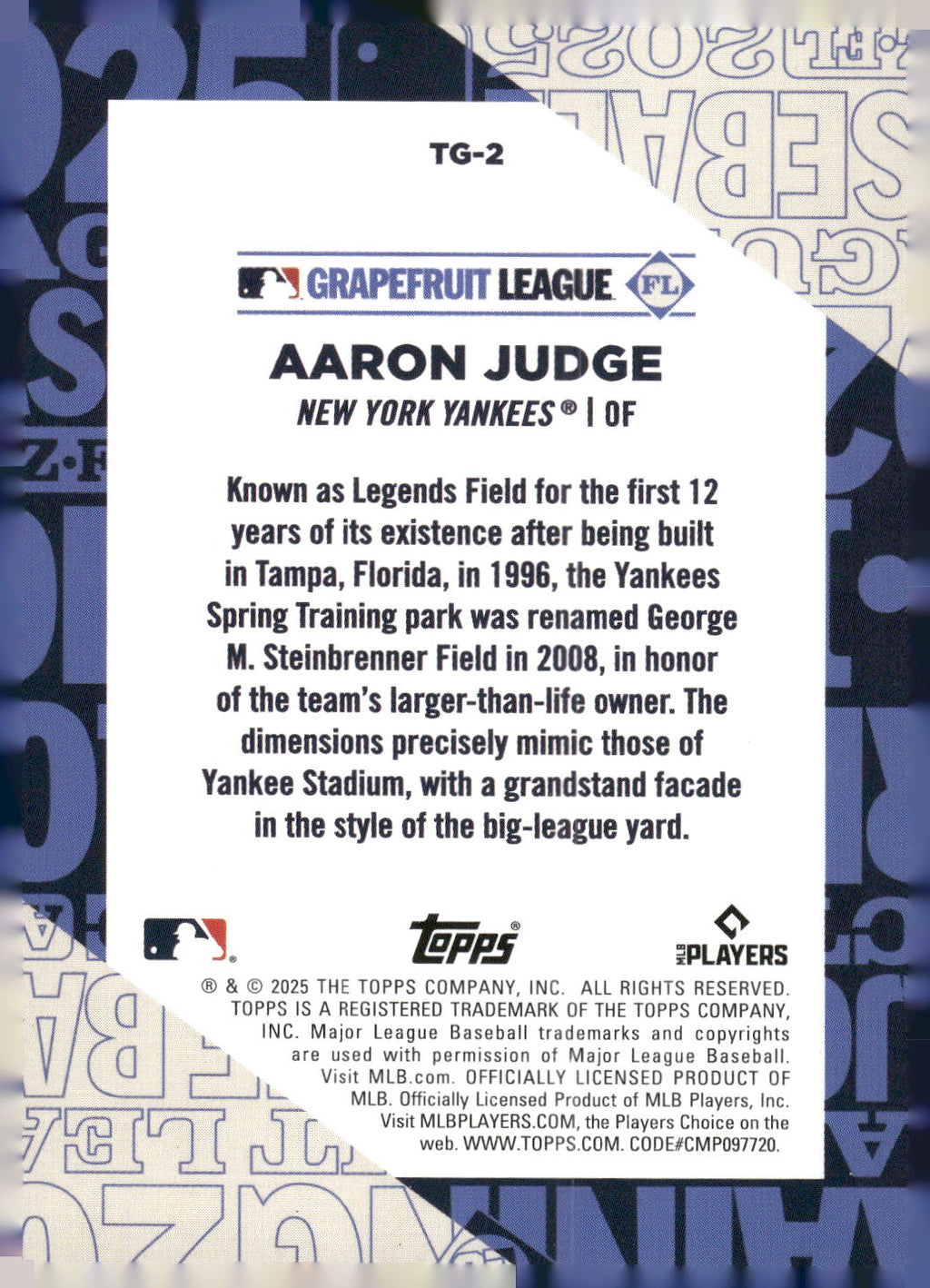 2025 Topps #TG-2 Aaron Judge Training Grounds