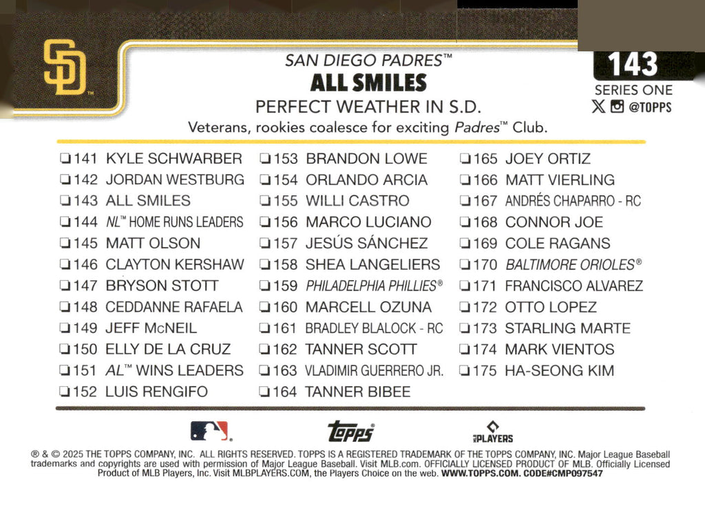 2025 Topps #143 All Smiles: Perfect Weather in S.D.
