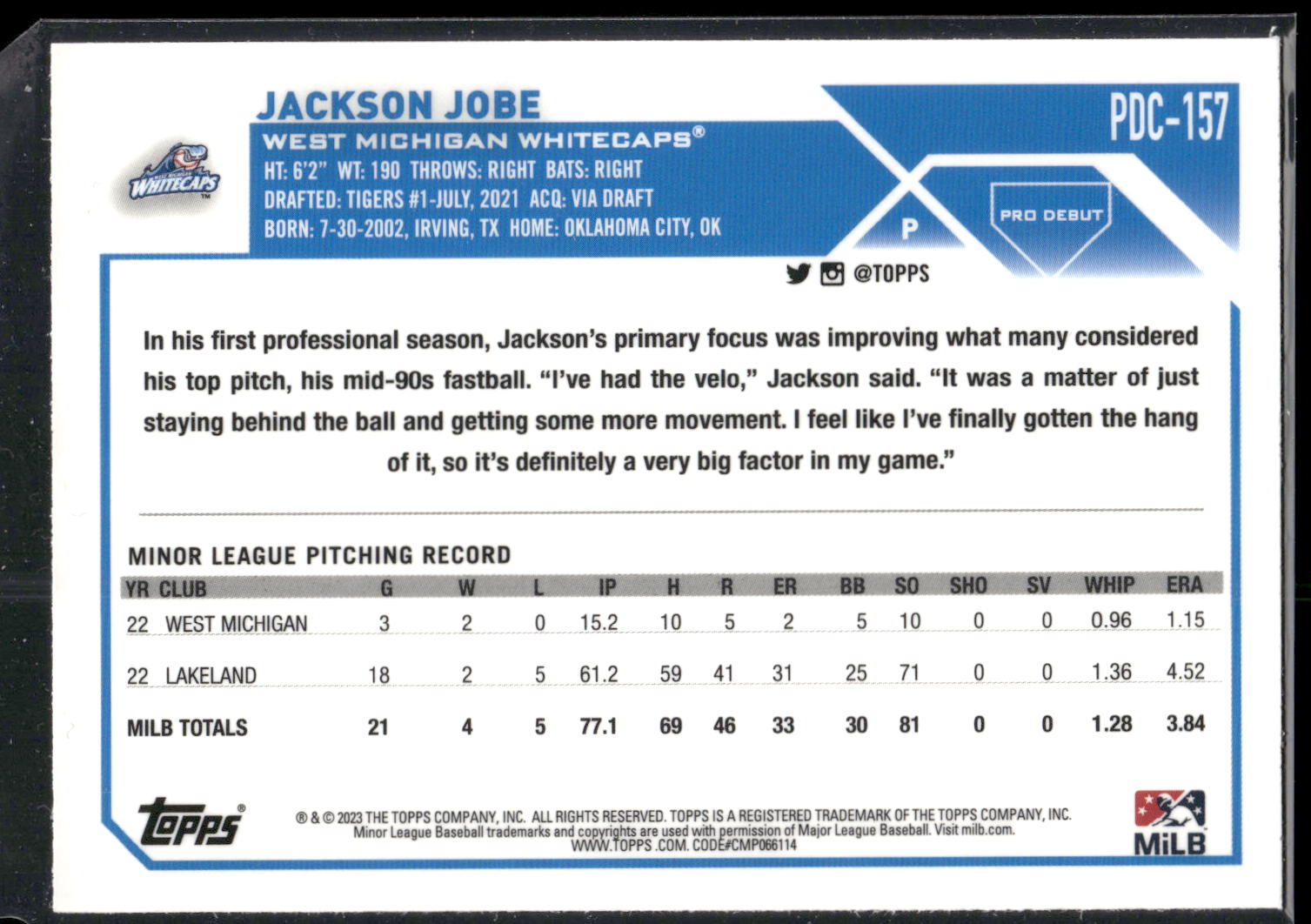 2023 Topps Pro Debut #PD-157 Jackson Jobe