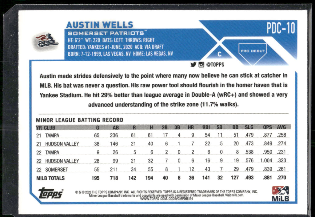 2023 Topps Pro Debut #PDC-10 Austin Wells Chrome