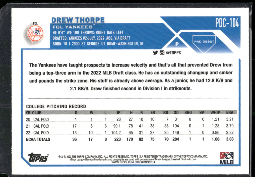 2023 Topps Pro Debut #PDC-104 Drew Thorpe Chrome