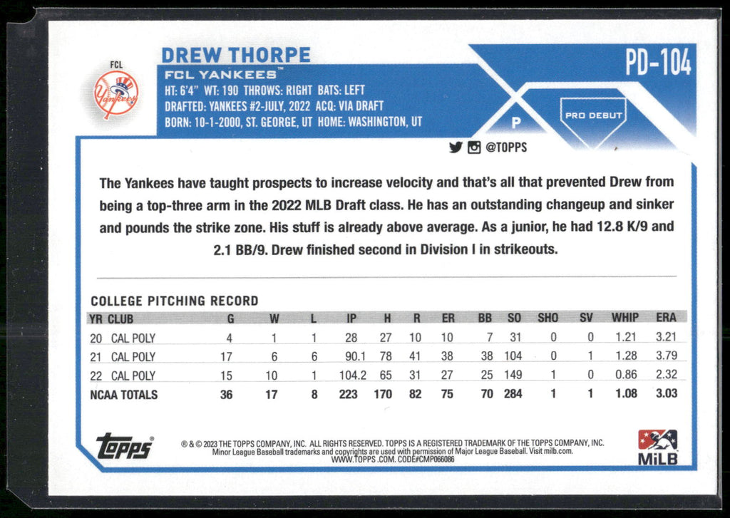 2023 Topps Pro Debut #PD-104 Drew Thorpe