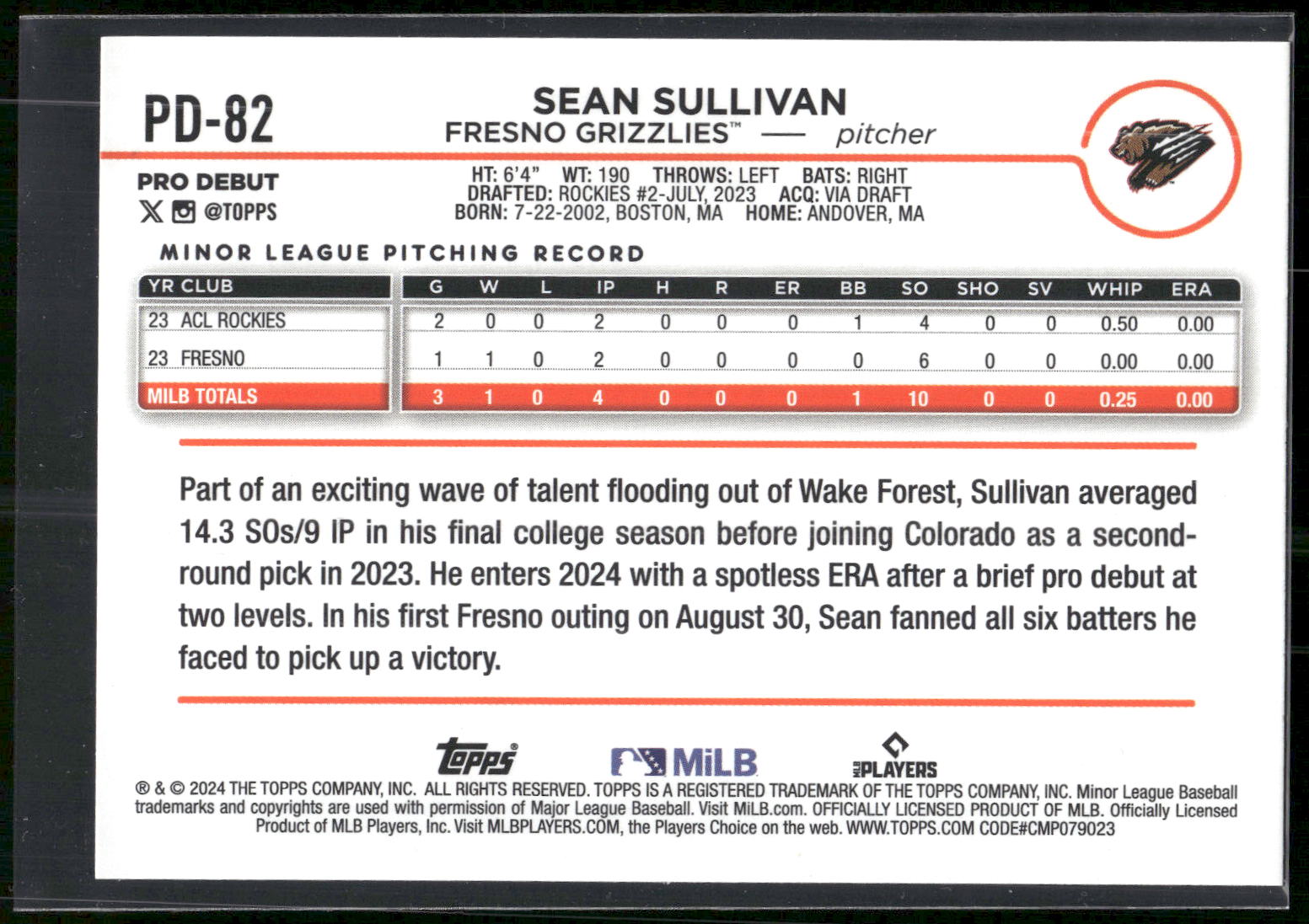 2024 Topps Pro Debut #PD-82 Sean Sullivan