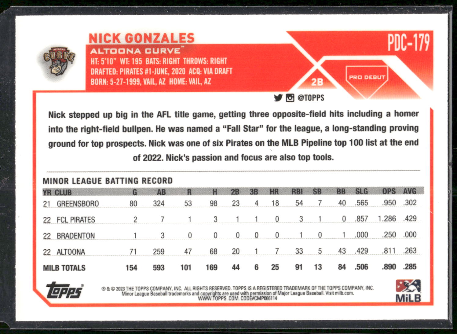 2023 Topps Pro Debut #PDC-179 Nick Gonzales Chrome