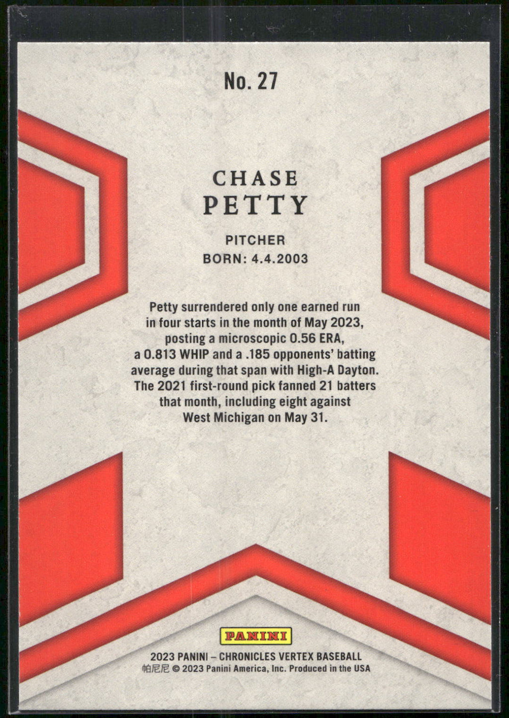 2023 Panini Chronicles - Vertex #27 Chase Petty