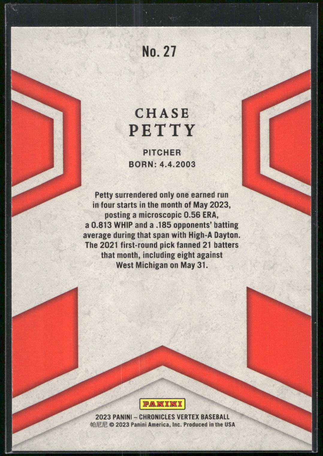 2023 Panini Chronicles - Vertex #27 Chase Petty