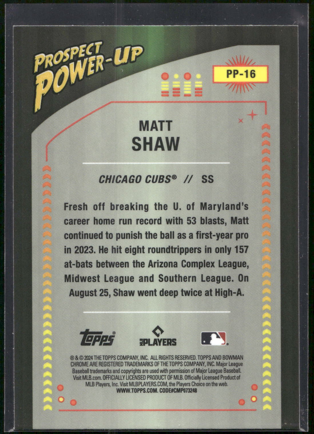 2024 Bowman #PP-16 Matt Shaw Prospect Power-Up Mojo Refractors