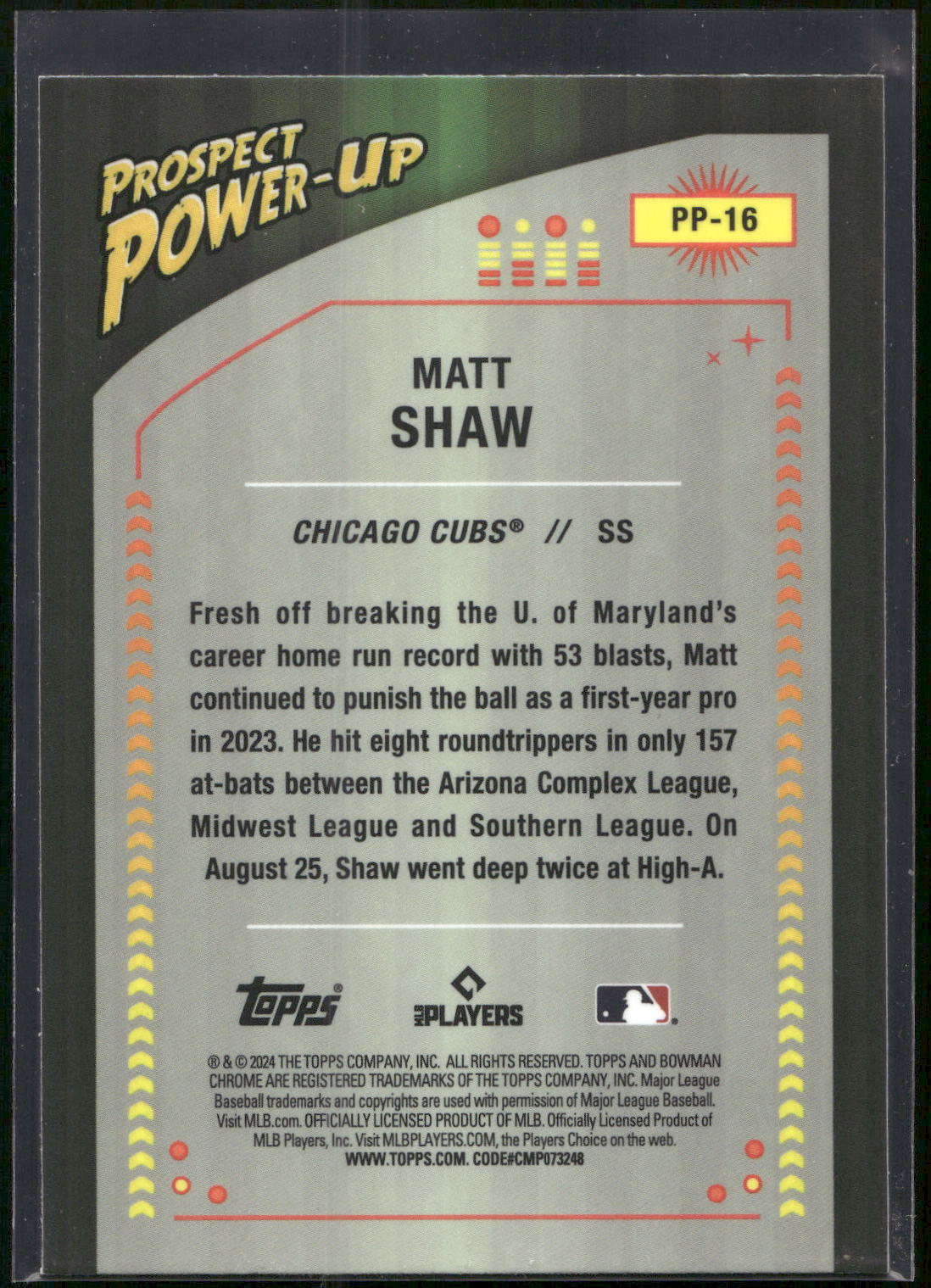 2024 Bowman #PP-16 Matt Shaw Prospect Power-Up Mojo Refractors