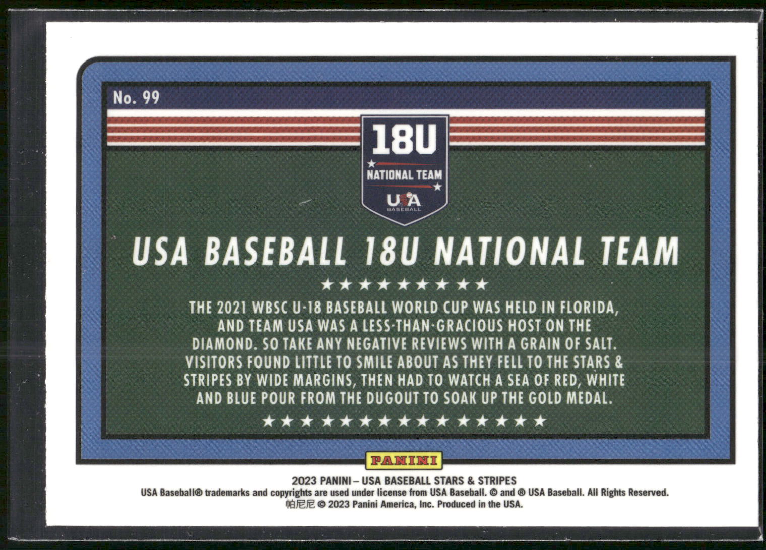 2023 Panini Stars & Stripes USA Baseball #99 18U National Team