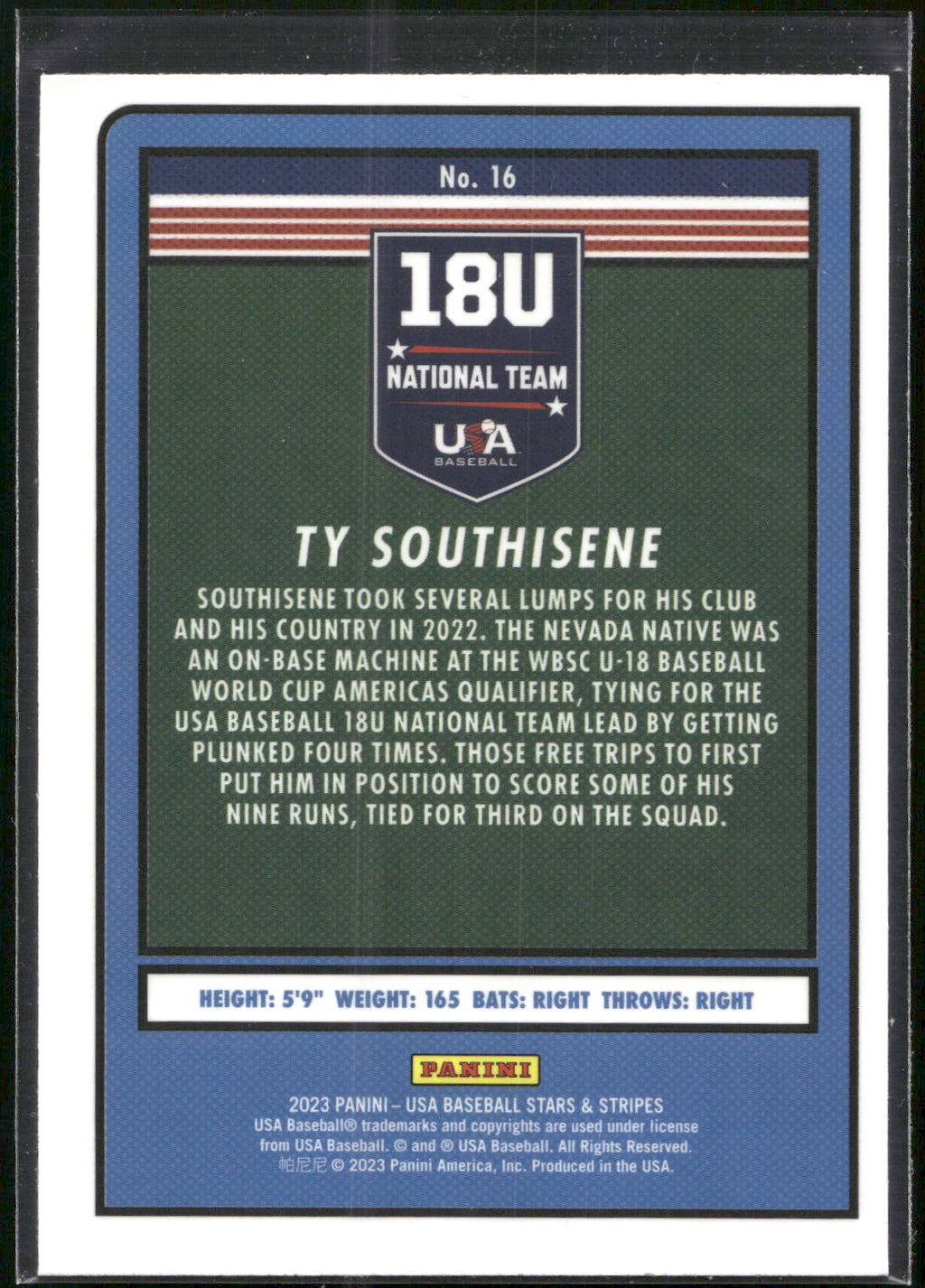 2023 Panini Stars & Stripes USA Baseball #16 Ty Southisene