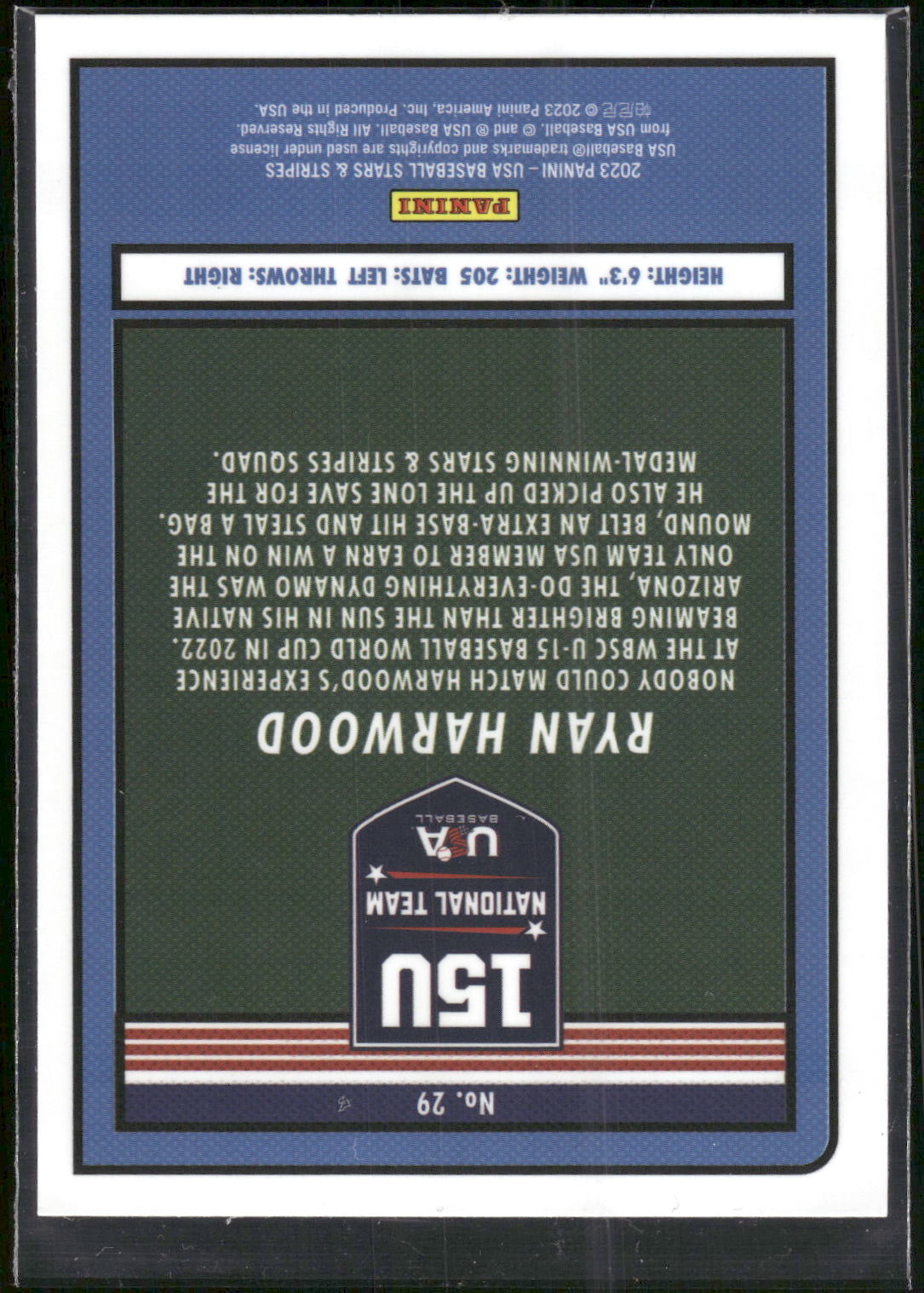 2023 Panini Stars & Stripes USA Baseball #29 Ryan Harwood